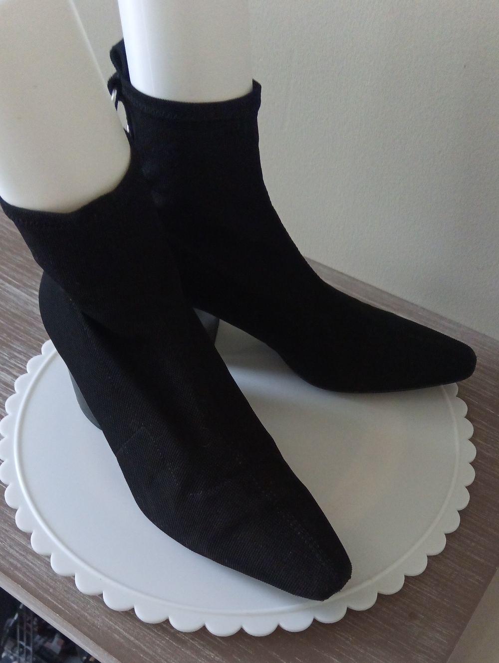 Zara Black Stretch Sock Ankle Boot with Block Heel and Heel Ring